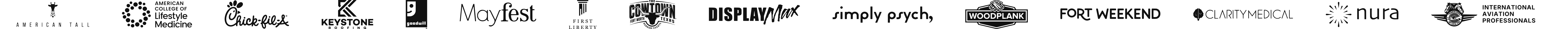 Worth Media clients: American Tall, American College of Lifestyle Medicine, Chick-fil-A, Keystone Roofing, Goodwill Industries of Fort Worth, Mayfest, First Liberty, Cowtown Marathon, DisplayMax, Simply Psych, WoodPlank, Fort Weekend, Clarity Medical, Nura Therapy, International Aviation Professionals